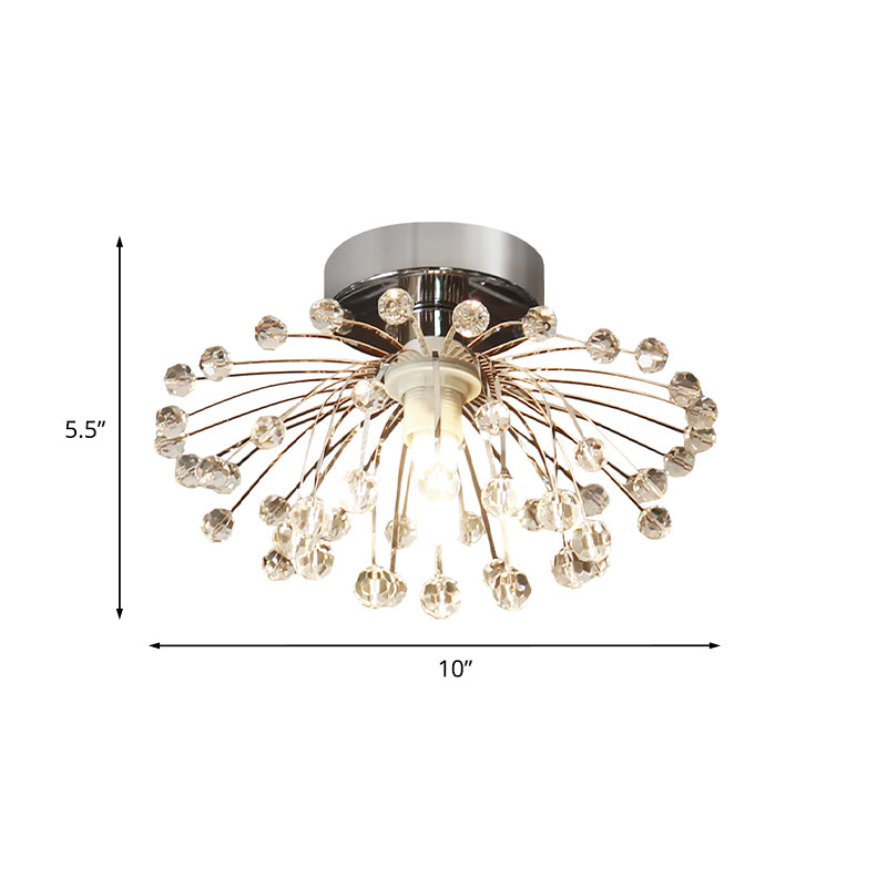 Starburst Foyer Mini Semi Flush Light Modern Crystal Bead 1 Bulb Silver Ceiling Mount Lamp Clearhalo 'Ceiling Lights' 'Close To Ceiling Lights' 'Close to ceiling' 'Semi-flushmount' Lighting' 787797