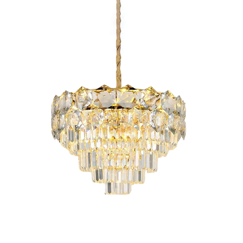 K9 Crystal Gold Hanging Chandelier Conical 8/11 Lights Traditional Pendant Ceiling Light for Bedroom Clearhalo 'Ceiling Lights' 'Chandeliers' Lighting' options 787808