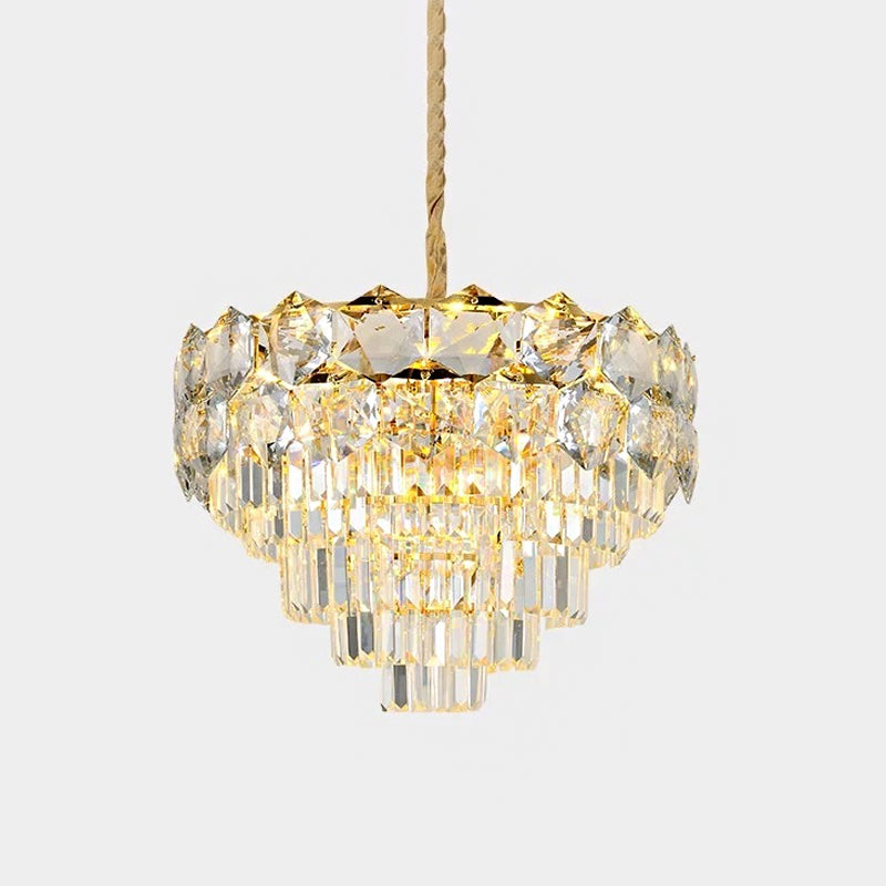 K9 Crystal Gold Hanging Chandelier Conical 8/11 Lights Traditional Pendant Ceiling Light for Bedroom Clearhalo 'Ceiling Lights' 'Chandeliers' Lighting' options 787809