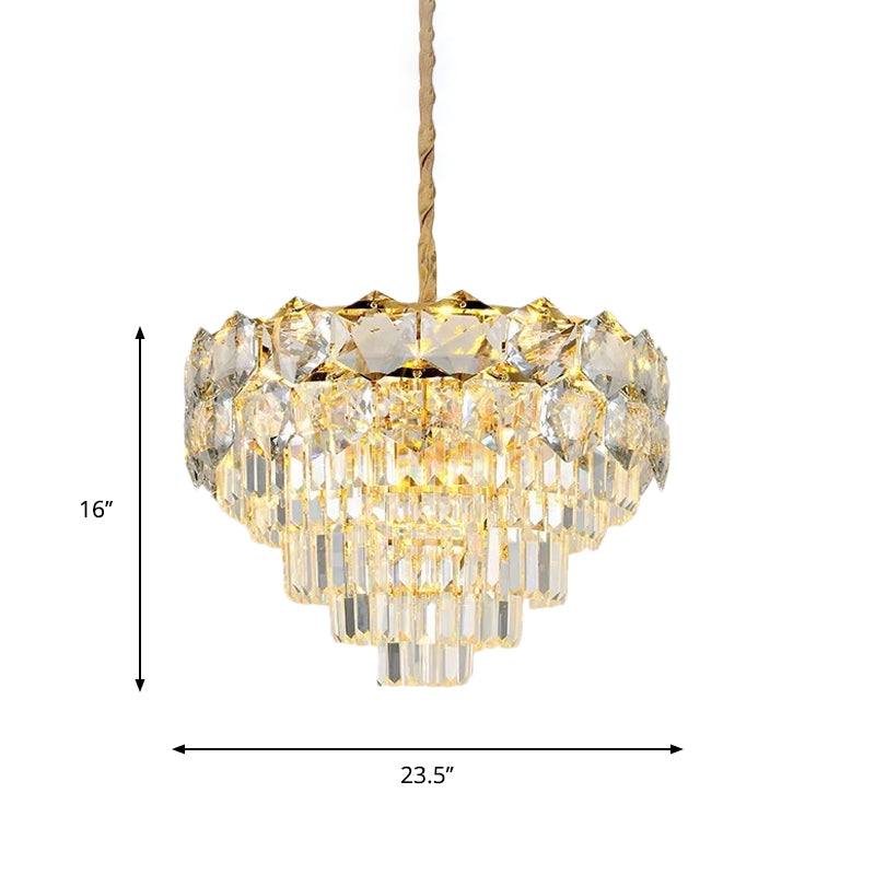 K9 Crystal Gold Hanging Chandelier Conical 8/11 Lights Traditional Pendant Ceiling Light for Bedroom Clearhalo 'Ceiling Lights' 'Chandeliers' Lighting' options 787810