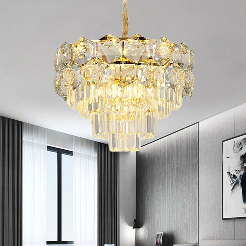 K9 Crystal Gold Hanging Chandelier Conical 8/11 Lights Traditional Pendant Ceiling Light for Bedroom Clearhalo 'Ceiling Lights' 'Chandeliers' Lighting' options 787811