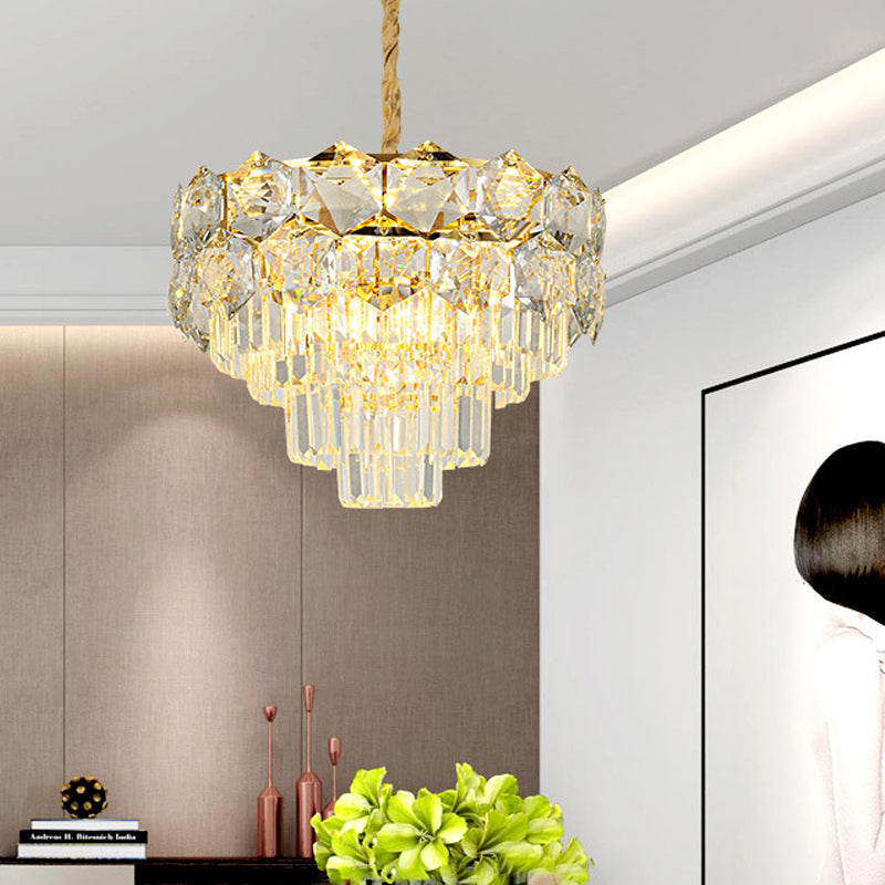 K9 Crystal Gold Hanging Chandelier Conical 8/11 Lights Traditional Pendant Ceiling Light for Bedroom Clearhalo 'Ceiling Lights' 'Chandeliers' Lighting' options 787812