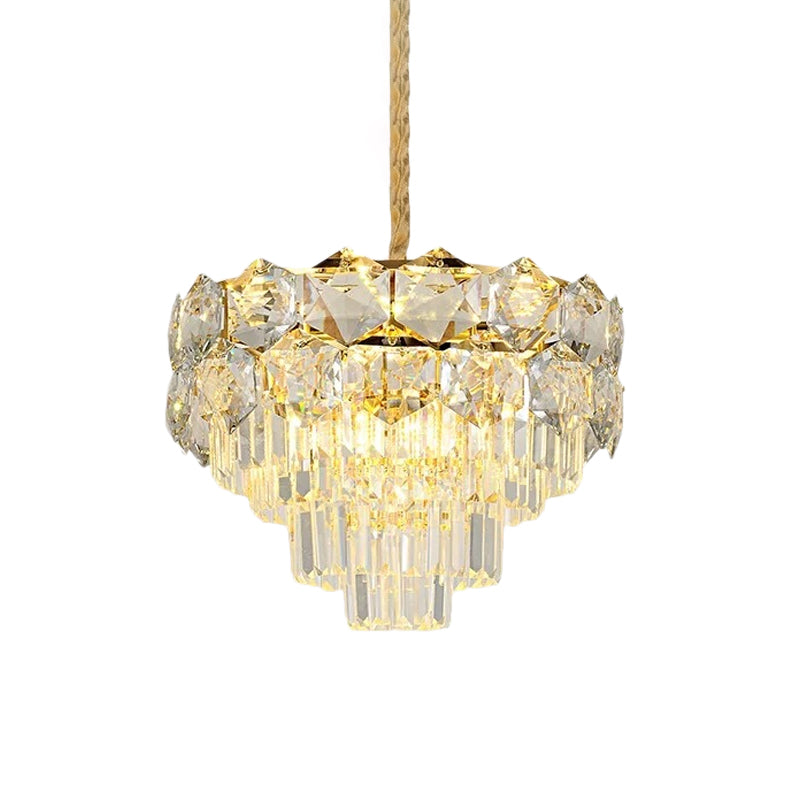 K9 Crystal Gold Hanging Chandelier Conical 8/11 Lights Traditional Pendant Ceiling Light for Bedroom Clearhalo 'Ceiling Lights' 'Chandeliers' Lighting' options 787813