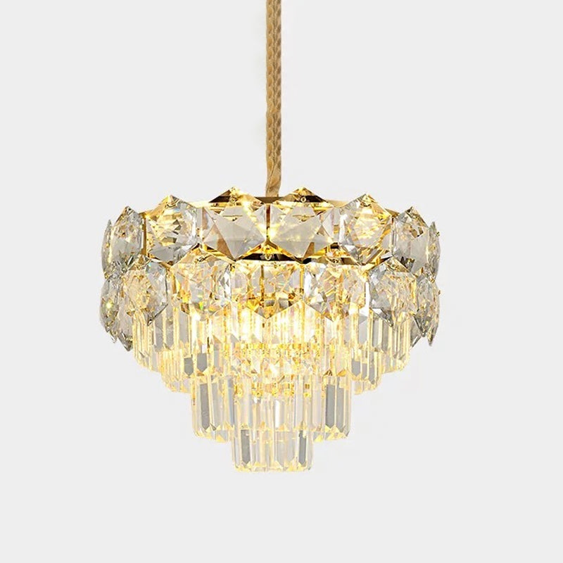 K9 Crystal Gold Hanging Chandelier Conical 8/11 Lights Traditional Pendant Ceiling Light for Bedroom Clearhalo 'Ceiling Lights' 'Chandeliers' Lighting' options 787814