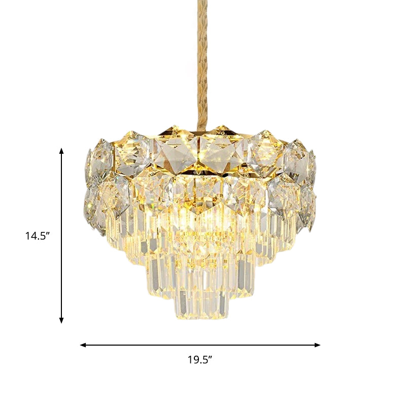 K9 Crystal Gold Hanging Chandelier Conical 8/11 Lights Traditional Pendant Ceiling Light for Bedroom Clearhalo 'Ceiling Lights' 'Chandeliers' Lighting' options 787815