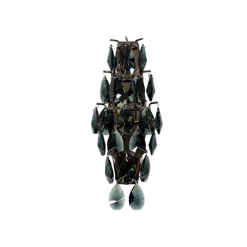 Black 2-Bulb Wall Light Fixture Retro Beveled Crystal Gem Tiered Sconce Lighting for Living Room Clearhalo 'Modern wall lights' 'Modern' 'Wall Lamps & Sconces' 'Wall Lights' Lighting' 787818