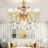 Traditional Candelabra Chandelier 6/8 Heads Metal Drop Pendant in Gold with Clear Crystal Droplet Clearhalo 'Ceiling Lights' 'Chandeliers' Lighting' options 787829