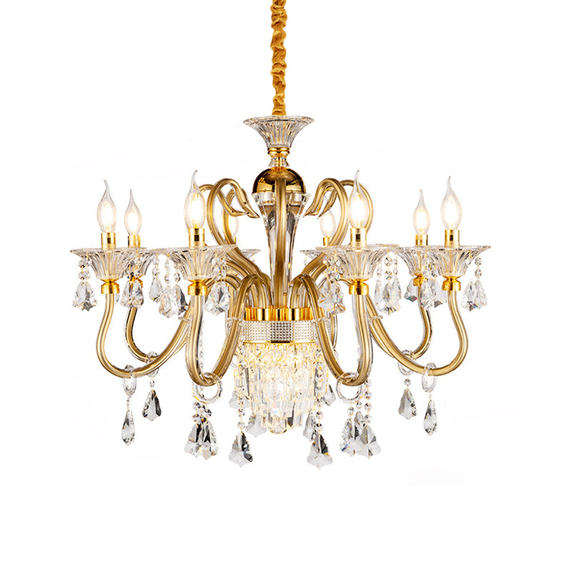 Traditional Candelabra Chandelier 6/8 Heads Metal Drop Pendant in Gold with Clear Crystal Droplet Clearhalo 'Ceiling Lights' 'Chandeliers' Lighting' options 787830