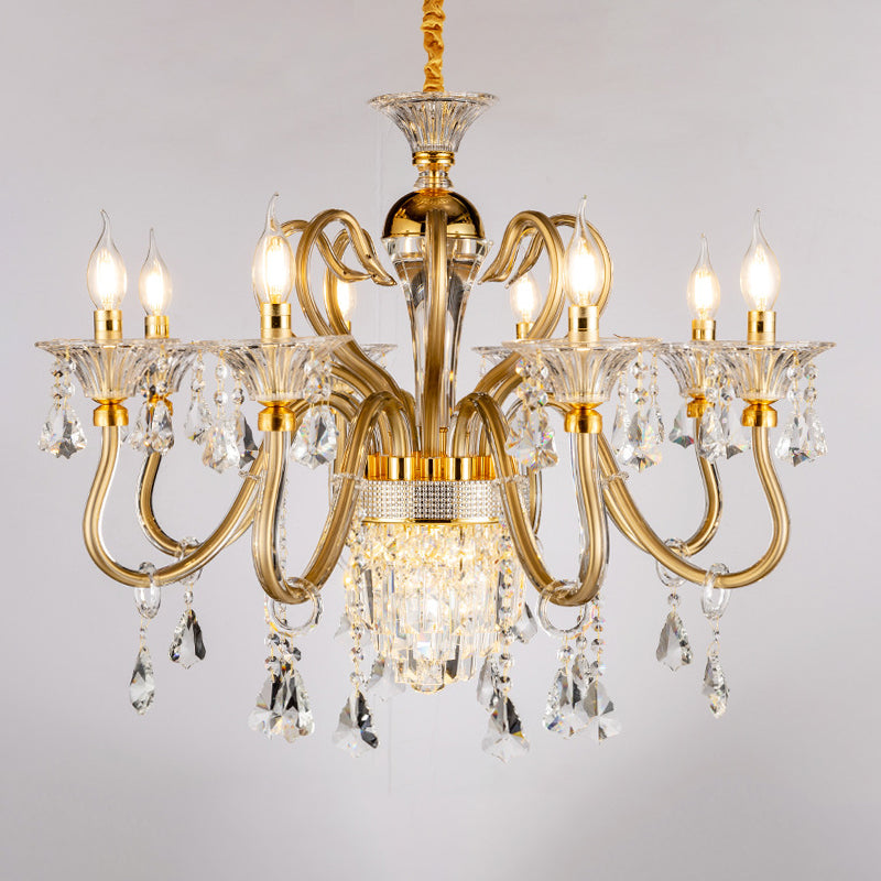 Traditional Candelabra Chandelier 6/8 Heads Metal Drop Pendant in Gold with Clear Crystal Droplet Clearhalo 'Ceiling Lights' 'Chandeliers' Lighting' options 787831