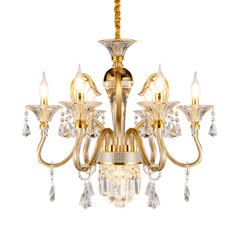 Traditional Candelabra Chandelier 6/8 Heads Metal Drop Pendant in Gold with Clear Crystal Droplet Clearhalo 'Ceiling Lights' 'Chandeliers' Lighting' options 787835