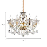 Clear Crystal Teardrop Chandelier Light Classic 6/8-Light Bedroom Hanging Pendant in Gold with Twisted Arm Clearhalo 'Ceiling Lights' 'Chandeliers' Lighting' options 787846