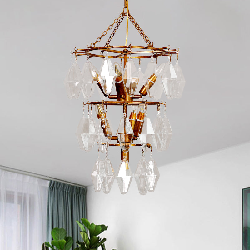 Diamond Clear Crystal Chandelier Lamp Countryside 8 Heads Living Room Pendant Light in Gold with Tiered Design Clearhalo 'Ceiling Lights' 'Chandeliers' Lighting' options 787851