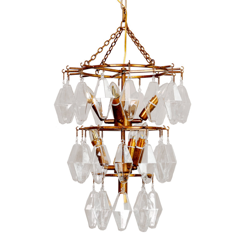 Diamond Clear Crystal Chandelier Lamp Countryside 8 Heads Living Room Pendant Light in Gold with Tiered Design Clearhalo 'Ceiling Lights' 'Chandeliers' Lighting' options 787852