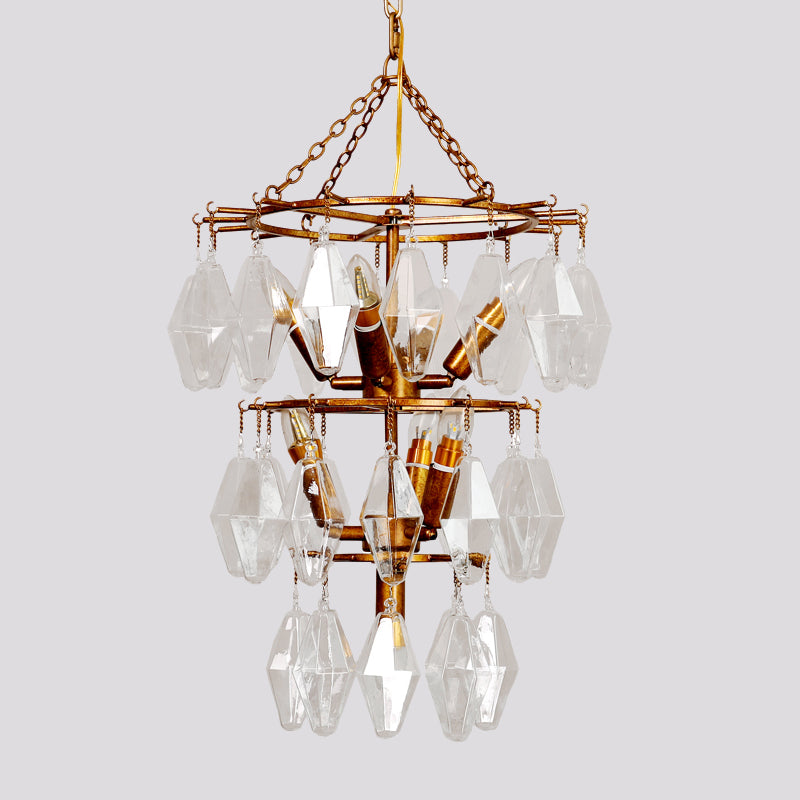 Diamond Clear Crystal Chandelier Lamp Countryside 8 Heads Living Room Pendant Light in Gold with Tiered Design Clearhalo 'Ceiling Lights' 'Chandeliers' Lighting' options 787853