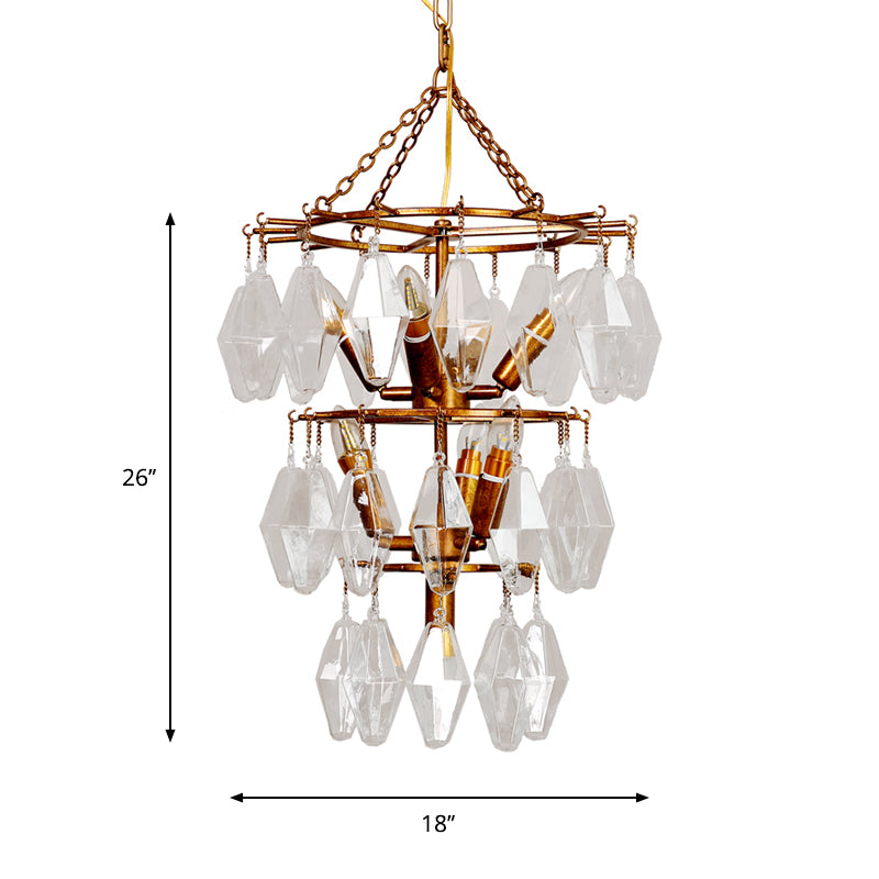 Diamond Clear Crystal Chandelier Lamp Countryside 8 Heads Living Room Pendant Light in Gold with Tiered Design Clearhalo 'Ceiling Lights' 'Chandeliers' Lighting' options 787854