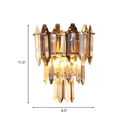 K9 Crystal Prism 3-Tier Wall Mount Light Vintage 2-Light Lounge Sconce Lamp in Gold Clearhalo 'Wall Lamps & Sconces' 'Wall Lights' Lighting' 787863