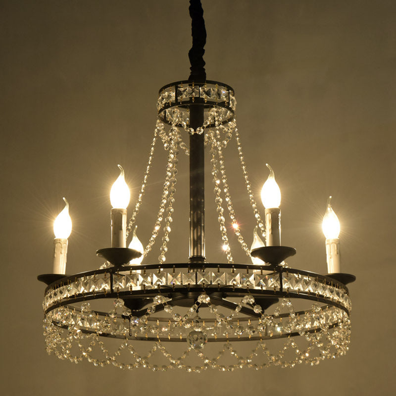 Black 4/6-Light Chandelier Lamp Traditional Wheel Crystal Strand Hanging Ceiling Light for Bedroom Clearhalo 'Ceiling Lights' 'Chandeliers' Lighting' options 787866