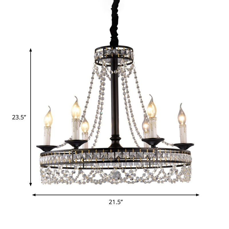 Black 4/6-Light Chandelier Lamp Traditional Wheel Crystal Strand Hanging Ceiling Light for Bedroom Clearhalo 'Ceiling Lights' 'Chandeliers' Lighting' options 787867