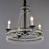 Black 4/6-Light Chandelier Lamp Traditional Wheel Crystal Strand Hanging Ceiling Light for Bedroom Clearhalo 'Ceiling Lights' 'Chandeliers' Lighting' options 787871