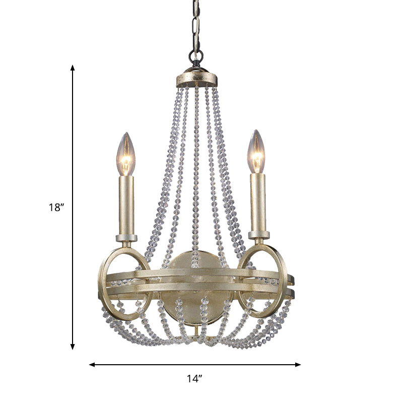 Silver Basket Pendant Chandelier Rustic Crystal Strand 2 Bulbs Living Room Ceiling Hang Fixture with Candle Design Clearhalo 'Ceiling Lights' 'Chandeliers' Lighting' options 787884