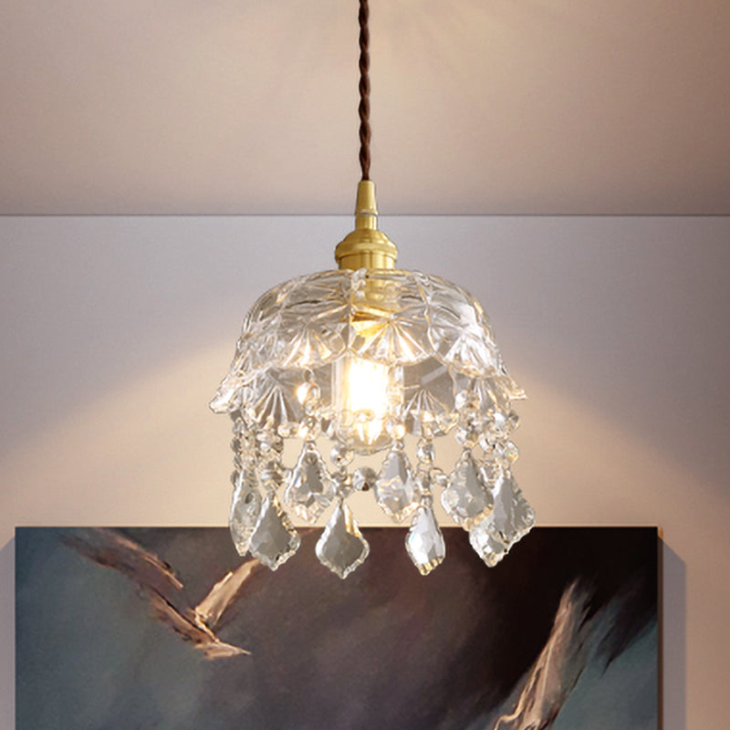 Bowled Bedside Pendulum Light Modern Crystal Single Bulb Brass Ceiling Suspension Lamp Clearhalo 'Ceiling Lights' 'Modern Pendants' 'Modern' 'Pendant Lights' 'Pendants' Lighting' 787886