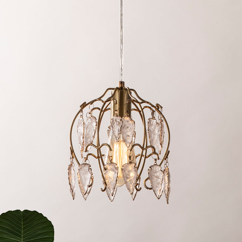 Crystal Flowerbud Pendulum Light Vintage Single Bedside Suspension Pendant in Antiqued Brass Clearhalo 'Ceiling Lights' 'Pendant Lights' 'Pendants' Lighting' 787910