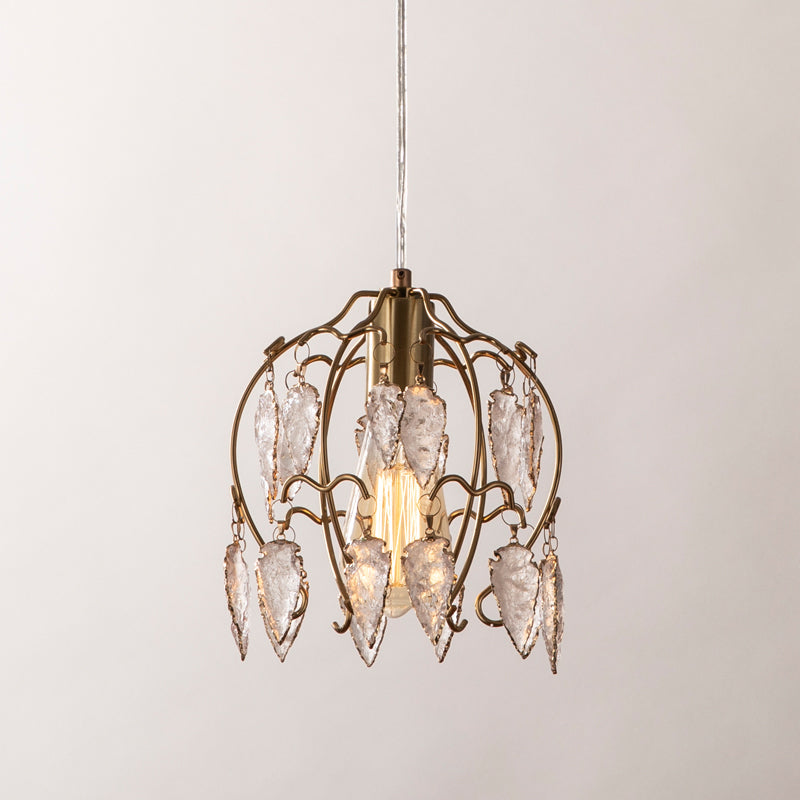 Crystal Flowerbud Pendulum Light Vintage Single Bedside Suspension Pendant in Antiqued Brass Clearhalo 'Ceiling Lights' 'Pendant Lights' 'Pendants' Lighting' 787912