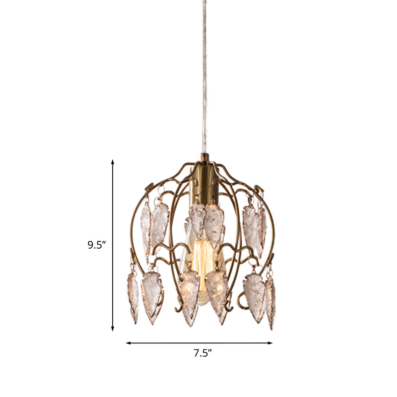 Crystal Flowerbud Pendulum Light Vintage Single Bedside Suspension Pendant in Antiqued Brass Clearhalo 'Ceiling Lights' 'Pendant Lights' 'Pendants' Lighting' 787913