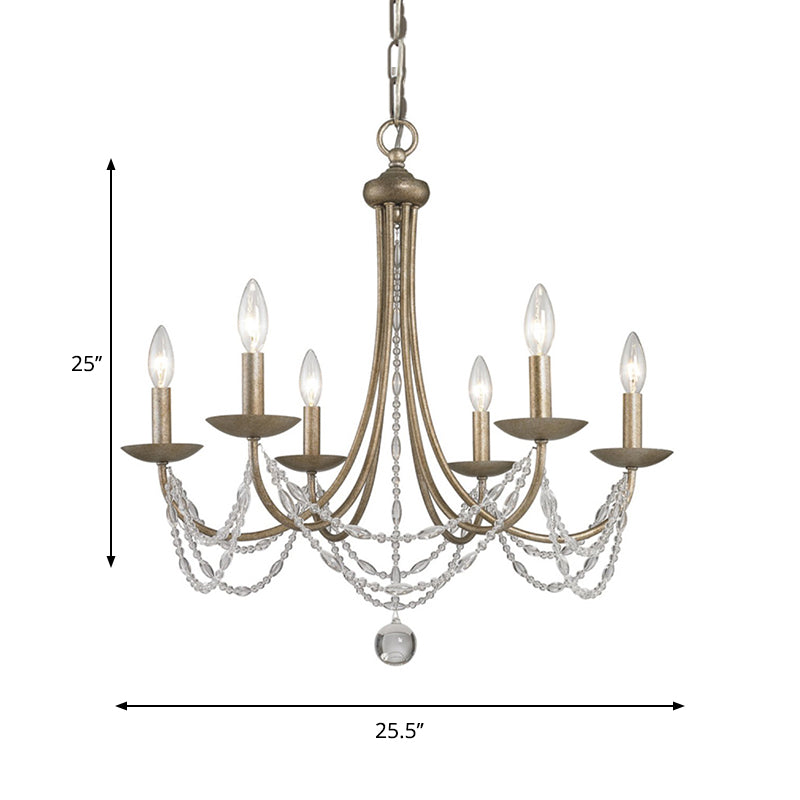 3/6 Heads Metal Hanging Chandelier Traditional Silver Candelabra Pendant Lamp with Crystal Strand Deco Clearhalo 'Ceiling Lights' 'Chandeliers' Lighting' options 787917