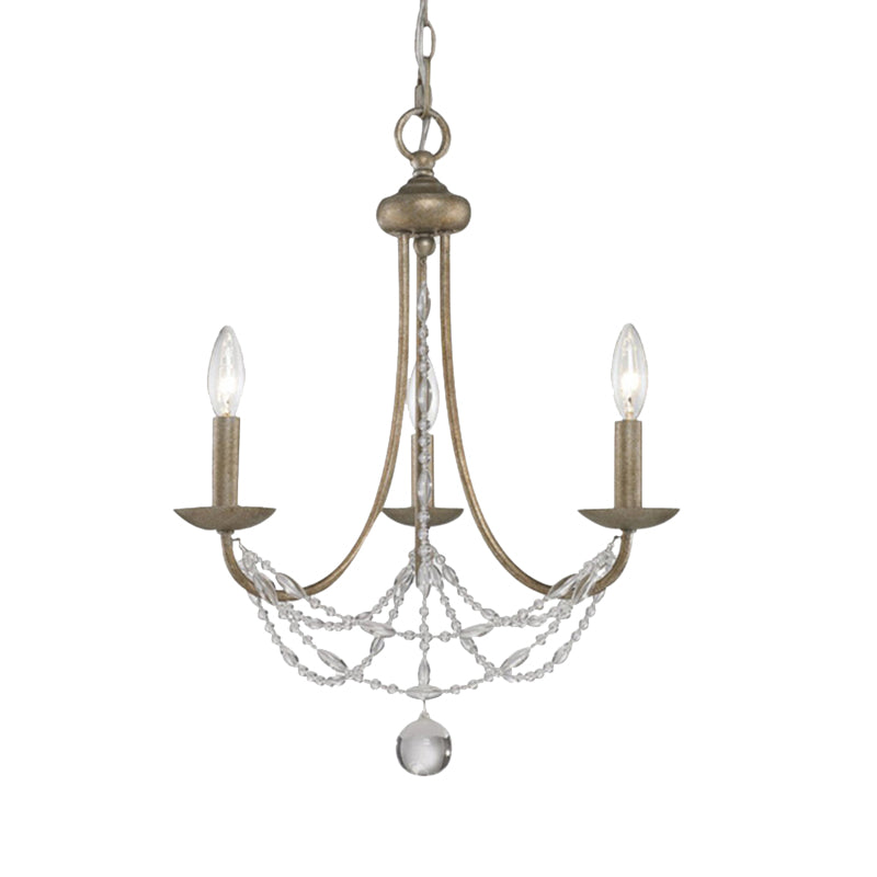 3/6 Heads Metal Hanging Chandelier Traditional Silver Candelabra Pendant Lamp with Crystal Strand Deco Clearhalo 'Ceiling Lights' 'Chandeliers' Lighting' options 787920