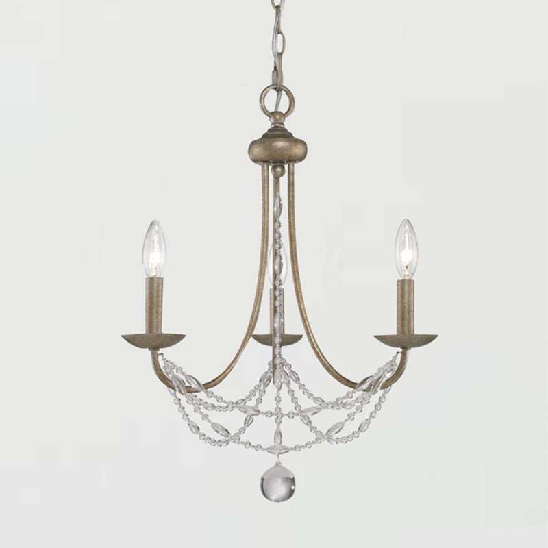 3/6 Heads Metal Hanging Chandelier Traditional Silver Candelabra Pendant Lamp with Crystal Strand Deco Clearhalo 'Ceiling Lights' 'Chandeliers' Lighting' options 787921