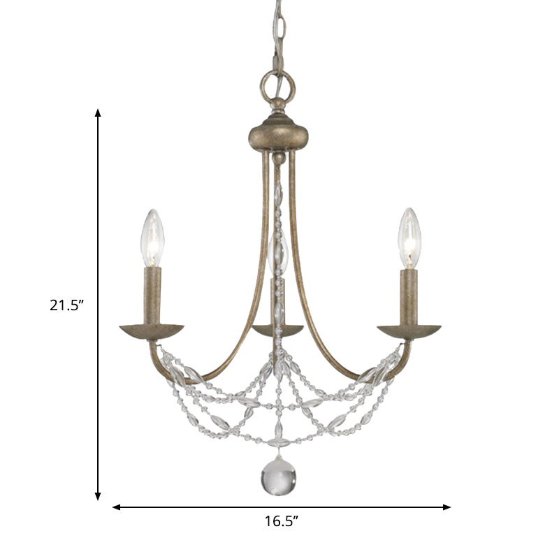 3/6 Heads Metal Hanging Chandelier Traditional Silver Candelabra Pendant Lamp with Crystal Strand Deco Clearhalo 'Ceiling Lights' 'Chandeliers' Lighting' options 787922