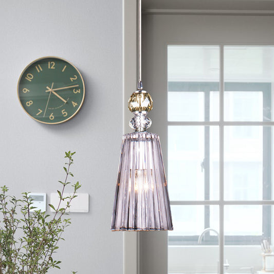 Single-Bulb Hanging Pendant Light Minimalist Deep Cone Clear Prismatic K9 Crystal Suspended Lighting Fixture Clearhalo 'Ceiling Lights' 'Modern Pendants' 'Modern' 'Pendant Lights' 'Pendants' Lighting' 787940