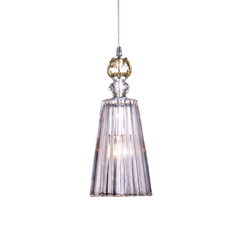 Single-Bulb Hanging Pendant Light Minimalist Deep Cone Clear Prismatic K9 Crystal Suspended Lighting Fixture Clearhalo 'Ceiling Lights' 'Modern Pendants' 'Modern' 'Pendant Lights' 'Pendants' Lighting' 787941