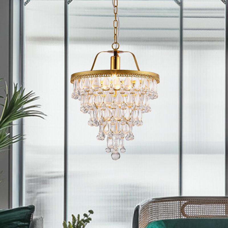 Conical Crystal Teardrop LED Pendant Contemporary Dining Table Suspension Lighting with Gold Trim Gold Clearhalo 'Ceiling Lights' 'Pendant Lights' 'Pendants' Lighting' 787943_dad4b0c8-6731-4f5e-a83e-e7db04698872