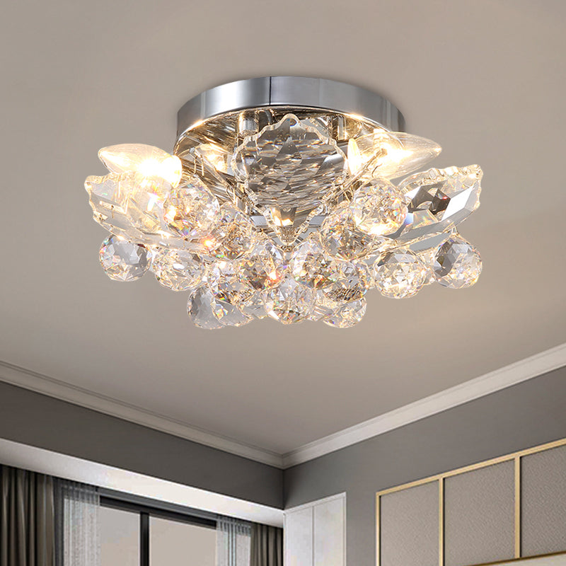 4 Lights Beaded Flush Mount Fixture Rural Style Chrome/Gold Finish Crystal Ball Ceiling Mounted Light for Living Room Chrome Clearhalo 'Ceiling Lights' 'Close To Ceiling Lights' 'Close to ceiling' 'Flush mount' Lighting' 787947