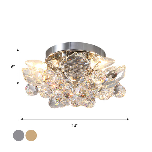 4 Lights Beaded Flush Mount Fixture Rural Style Chrome/Gold Finish Crystal Ball Ceiling Mounted Light for Living Room Clearhalo 'Ceiling Lights' 'Close To Ceiling Lights' 'Close to ceiling' 'Flush mount' Lighting' 787950