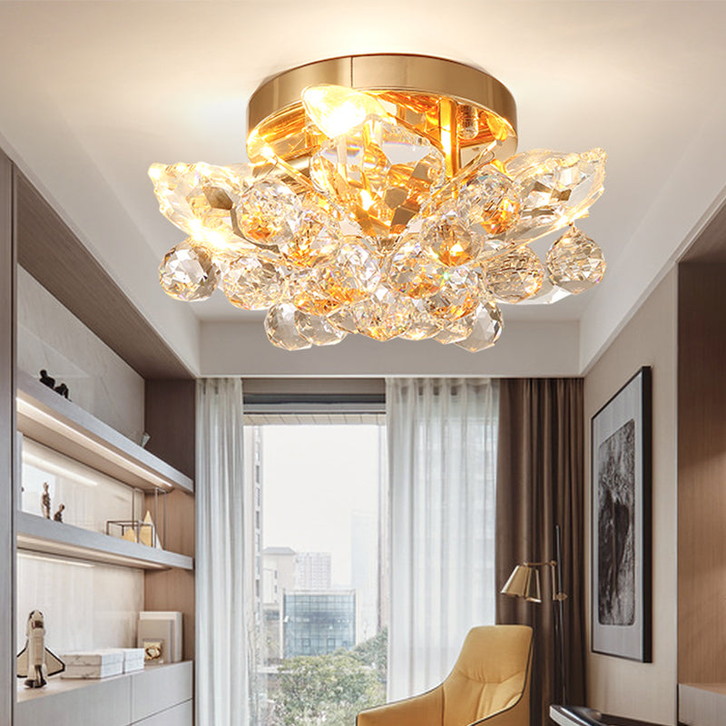 4 Lights Beaded Flush Mount Fixture Rural Style Chrome/Gold Finish Crystal Ball Ceiling Mounted Light for Living Room Gold Clearhalo 'Ceiling Lights' 'Close To Ceiling Lights' 'Close to ceiling' 'Flush mount' Lighting' 787951