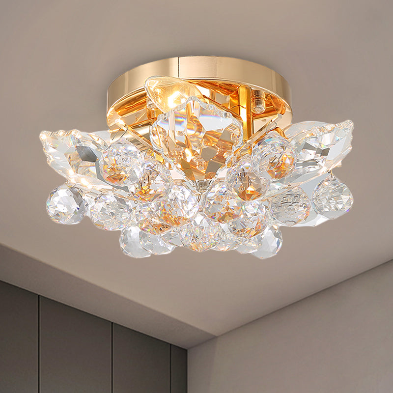 4 Lights Beaded Flush Mount Fixture Rural Style Chrome/Gold Finish Crystal Ball Ceiling Mounted Light for Living Room Clearhalo 'Ceiling Lights' 'Close To Ceiling Lights' 'Close to ceiling' 'Flush mount' Lighting' 787952