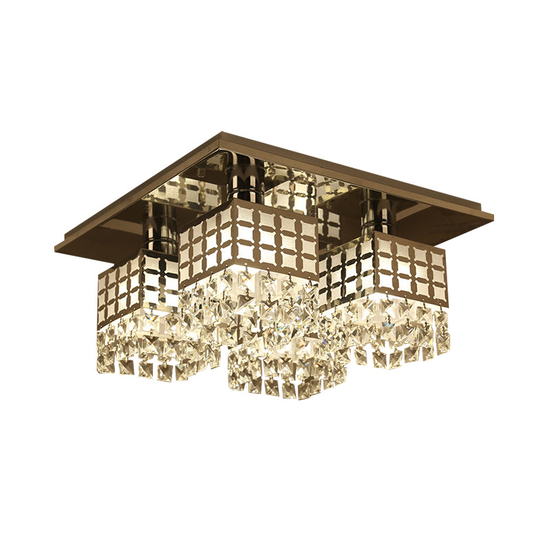 8 Heads Semi Flush Mount Contemporary Square Clear Crystal Ceiling Mounted Fixture in Silver Clearhalo 'Ceiling Lights' 'Close To Ceiling Lights' 'Close to ceiling' 'Semi-flushmount' Lighting' 787956