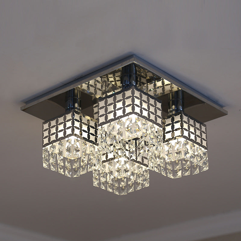 8 Heads Semi Flush Mount Contemporary Square Clear Crystal Ceiling Mounted Fixture in Silver Clearhalo 'Ceiling Lights' 'Close To Ceiling Lights' 'Close to ceiling' 'Semi-flushmount' Lighting' 787957