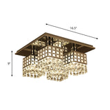 8 Heads Semi Flush Mount Contemporary Square Clear Crystal Ceiling Mounted Fixture in Silver Clearhalo 'Ceiling Lights' 'Close To Ceiling Lights' 'Close to ceiling' 'Semi-flushmount' Lighting' 787958