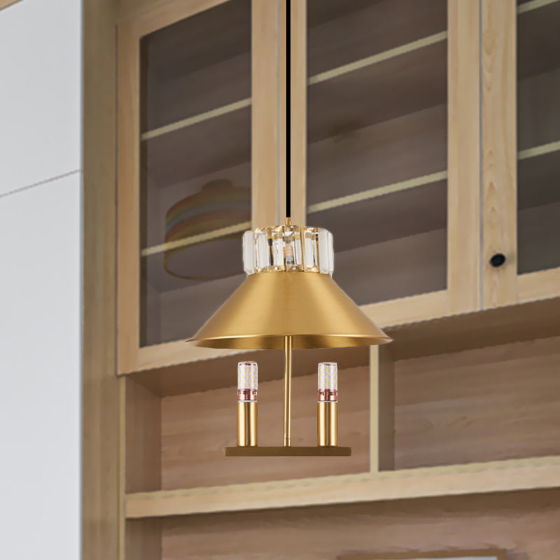 Brass House Suspension Pendant Light Simple Crystal Embedded 1-Light Bedroom Hanging Lamp Kit Brass Clearhalo 'Ceiling Lights' 'Modern Pendants' 'Modern' 'Pendant Lights' 'Pendants' Lighting' 787972