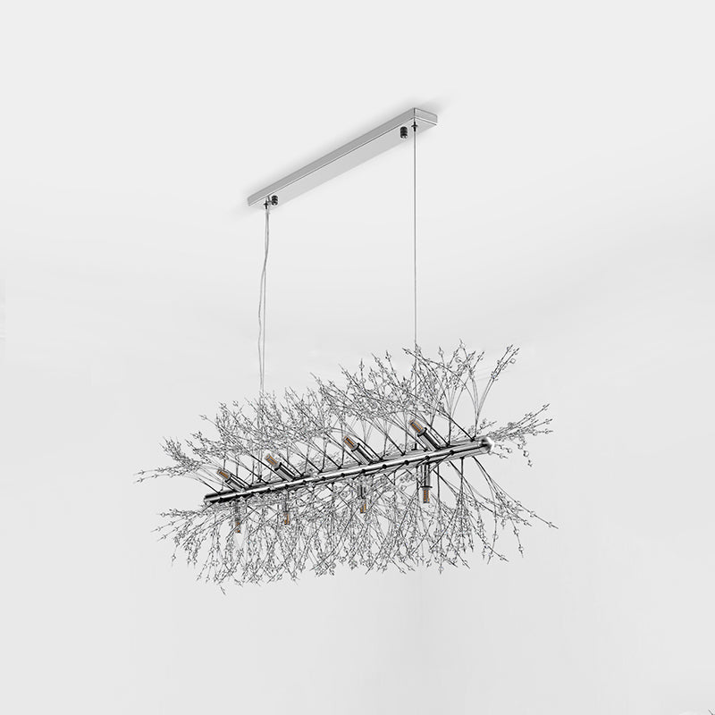 Crystal Beaded Sprig Island Lighting Modern 12 Bulbs Kitchen Hanging Pendant Light in Chrome Clearhalo 'Ceiling Lights' 'Island Lights' Lighting' 787992