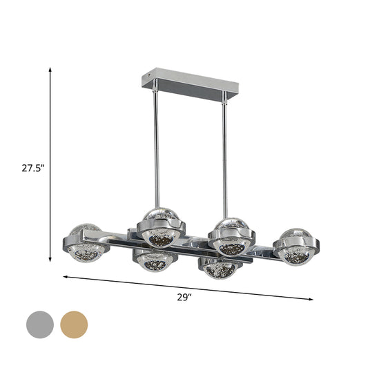 Chrome/Gold Finish 6-Head LED Island Lamp Seedy Crystal Ball Hanging Light over Dining Table Clearhalo 'Ceiling Lights' 'Island Lights' Lighting' 788009