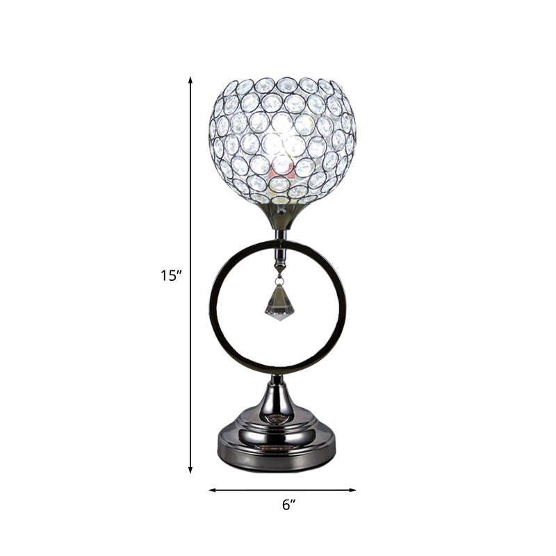 Silver Dome Hollowed Out Table Lamp Modern Crystal 1-Light Bedside Nightstand Light with Ring Base Clearhalo 'Ceiling Lights' 'Pendant Lights' 'Pendants' Lighting' 788017