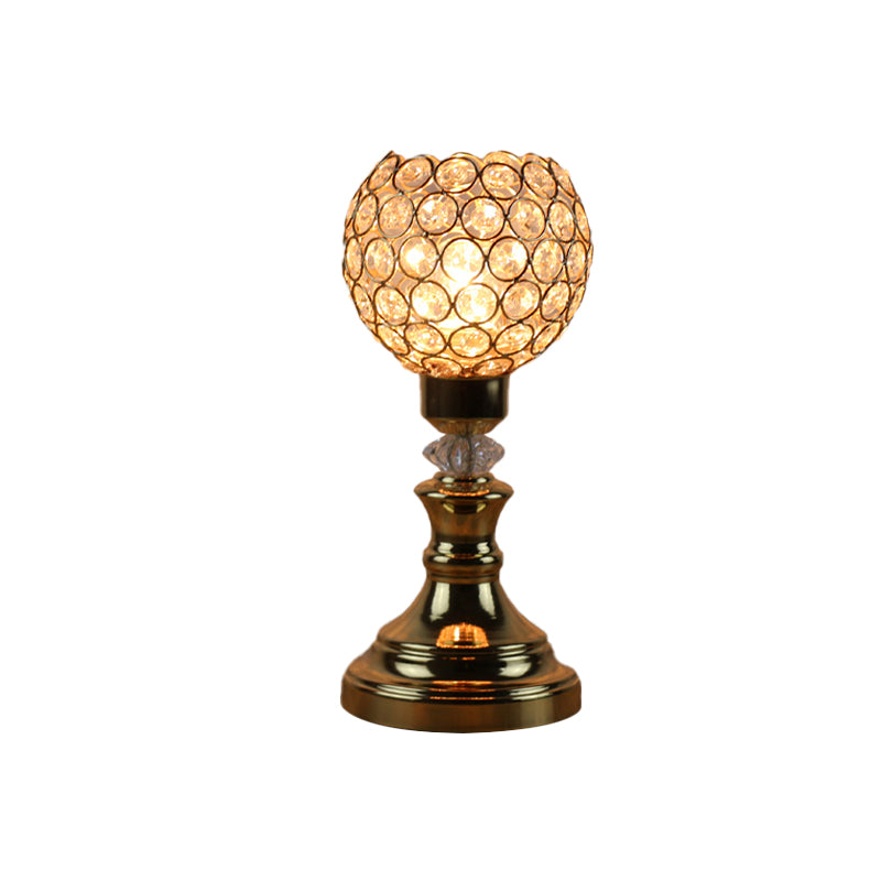 Single Octagon Crystal Bead Night Light Rustic Gold Domed Living Room Table Lighting Clearhalo 'Lamps' 'Table Lamps' Lighting' 788020