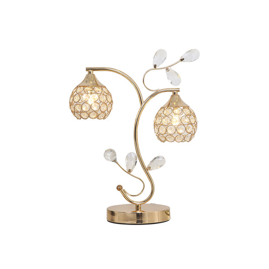 Modernist Flower Vine Table Light 2 Heads Crystal Encrusted Night Stand Lamp with Dome Shade in Gold Clearhalo 'Lamps' 'Table Lamps' Lighting' 788024