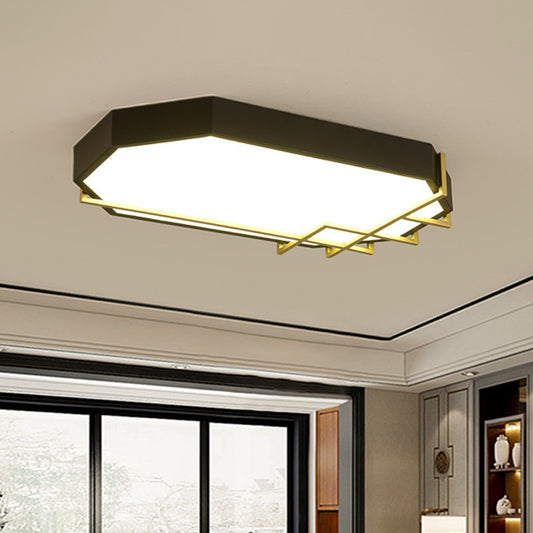 Black-Gold Geometric Ceiling Mounted Light Modern 23.5"/31.5" Long LED Metal Flushmount Lamp Black Clearhalo 'Ceiling Lights' 'Close To Ceiling Lights' 'Close to ceiling' 'Flush mount' Lighting' 788026