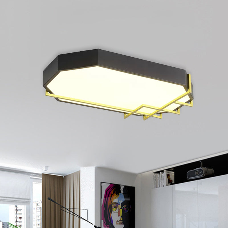 Black-Gold Geometric Ceiling Mounted Light Modern 23.5"/31.5" Long LED Metal Flushmount Lamp Clearhalo 'Ceiling Lights' 'Close To Ceiling Lights' 'Close to ceiling' 'Flush mount' Lighting' 788027